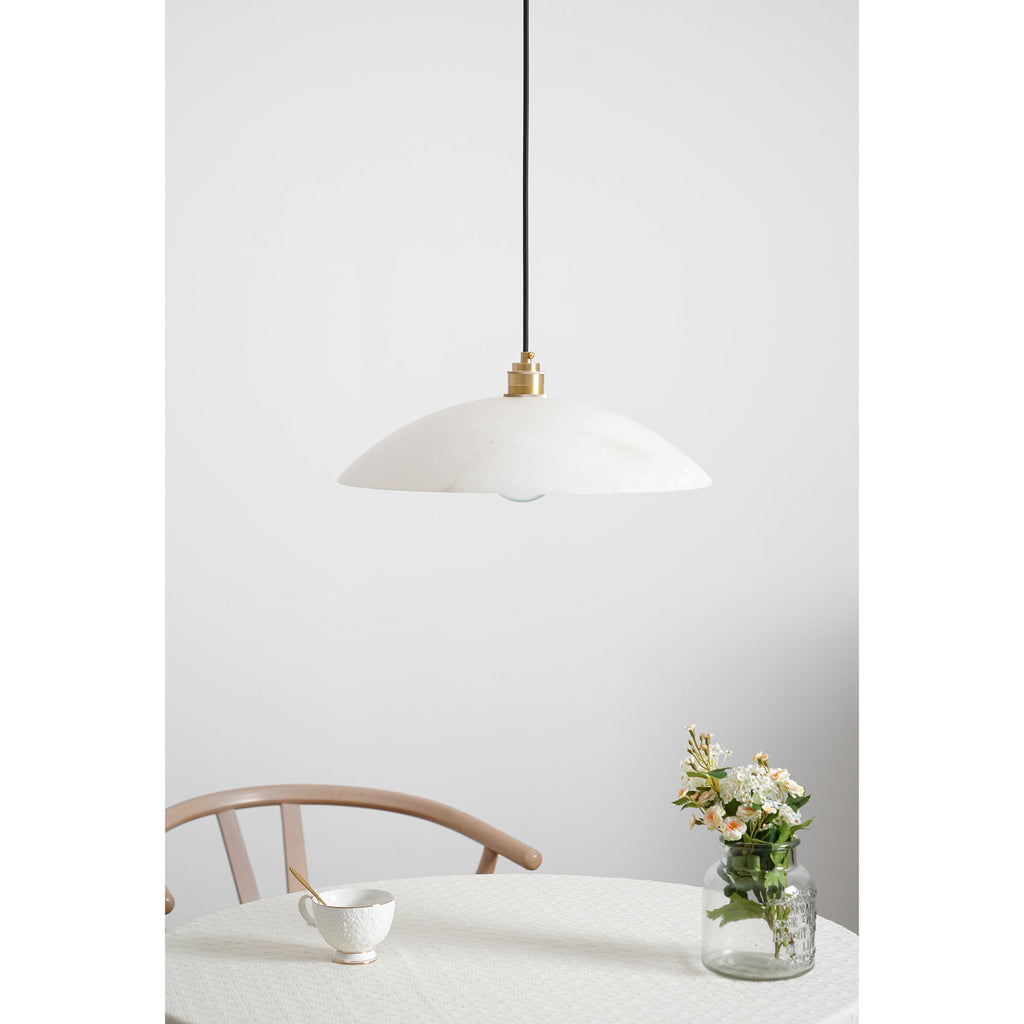 Pendellampe, ægte alabasterkuppel, messingbeslag, E26/E27
