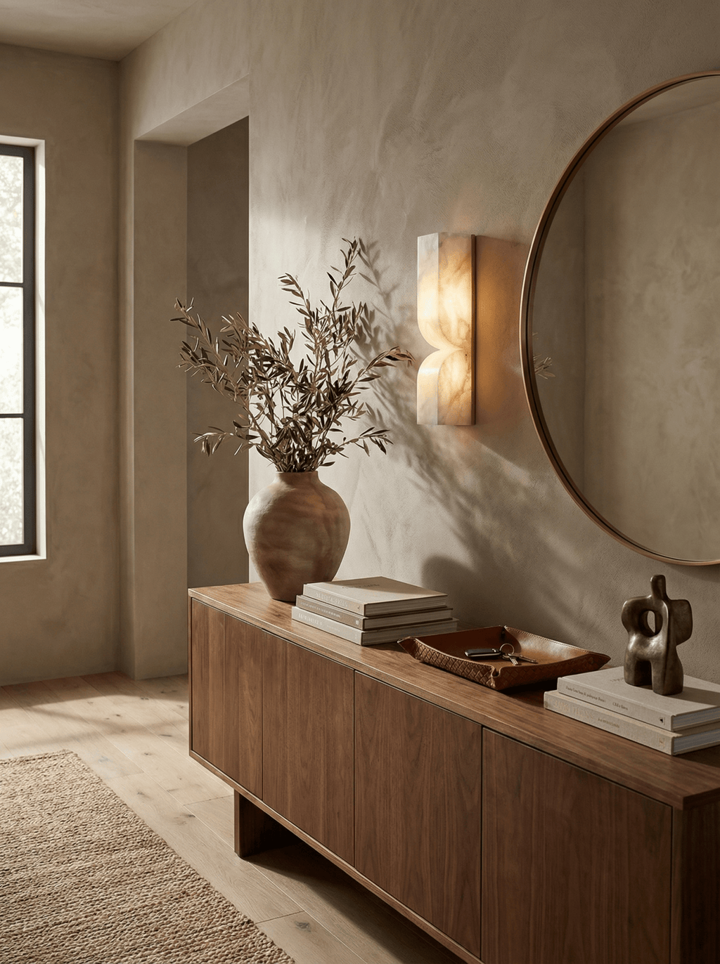 White alabaster wall light showing unique natural stone veining