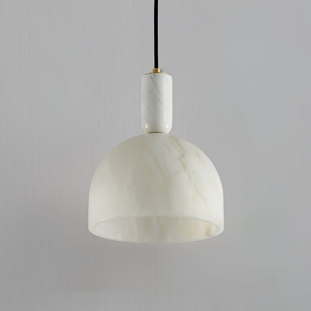 Clérachic alabaster pendant light on a grey backdrop, shown close enough to see the full cord length and canopy detail.
