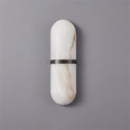 Clérachic black-banded alabaster wall lamp, wider size, unlit, with a honey vein tracing down the stone