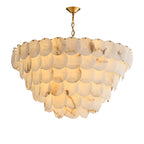 The largest size lit on white, five tiers of alabaster discs massed into a broad dome.