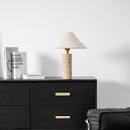 The same dresser scene with the Clérachic table lamp's shade reading cooler and paler, as if caught in different light.