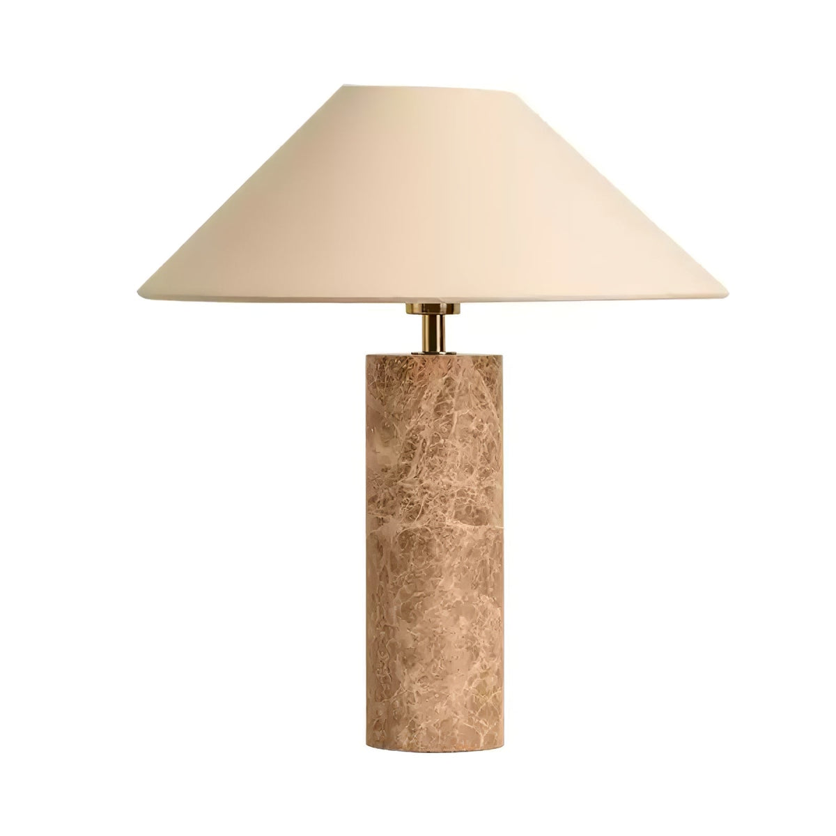 The Clérachic table lamp shown full length on a plain white background, its beige shade and marble column centred.