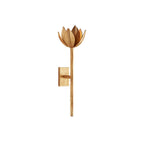 Close product view of the gold-leaf Kristy sconce, showing the leaf-textured petals and stem.