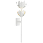 White plaster Kristy sconce, large size, twin blooms stacked on a hand-textured long stem.