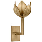 Kristy wall sconce in polished brass, small size with softly closed petals and a slim wall arm.