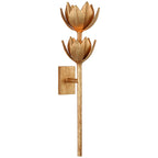 Large Kristy sconce in gold leaf, the upper bloom open and the lower bloom nested beneath it.