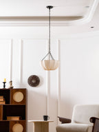 Cotton pendant light viewed from the side showing its form