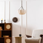Cotton pendant light with black frame in a bright interior