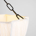 Gathered cotton pendant light close up of shade and frame