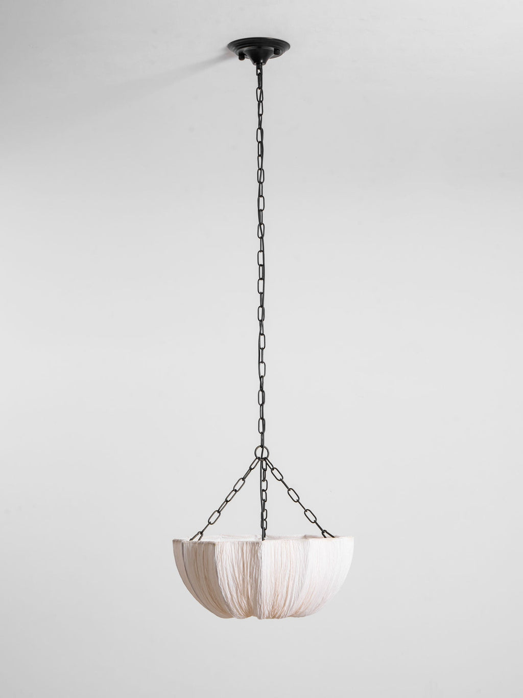 Aldwin Pendant Light, Gathered Cotton Shade, Black Frame, E27