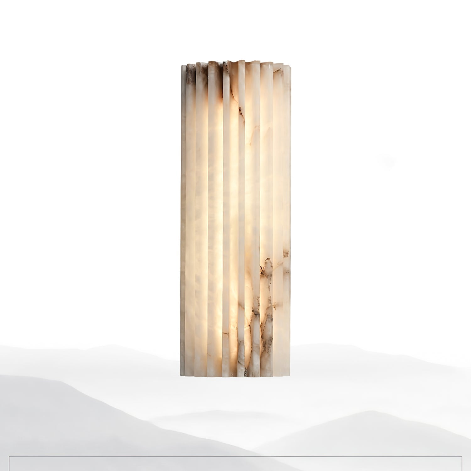 Alabaster wall light with veined stone and warm white glow