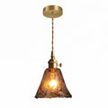 Amber Glass Bell Pendant Light, Brass Fixture, Adjustable Cord, 12-Inch E27
