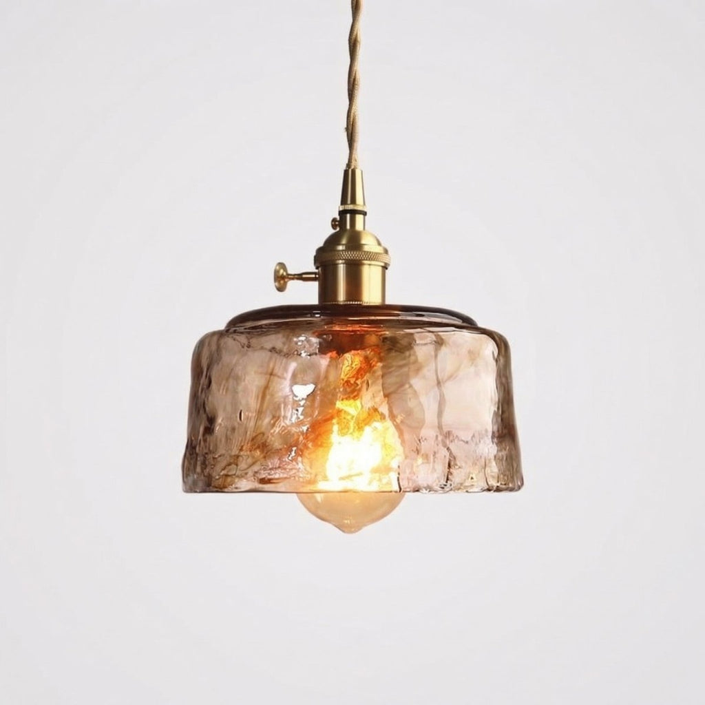 Amber Glass Dome Pendant, Adjustable Brass-Style Cord, 12-Inch Shade, E27 Socket