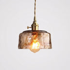Amber Glass Dome Pendant, Adjustable Brass-Style Cord, 12-Inch Shade, E27 Socket
