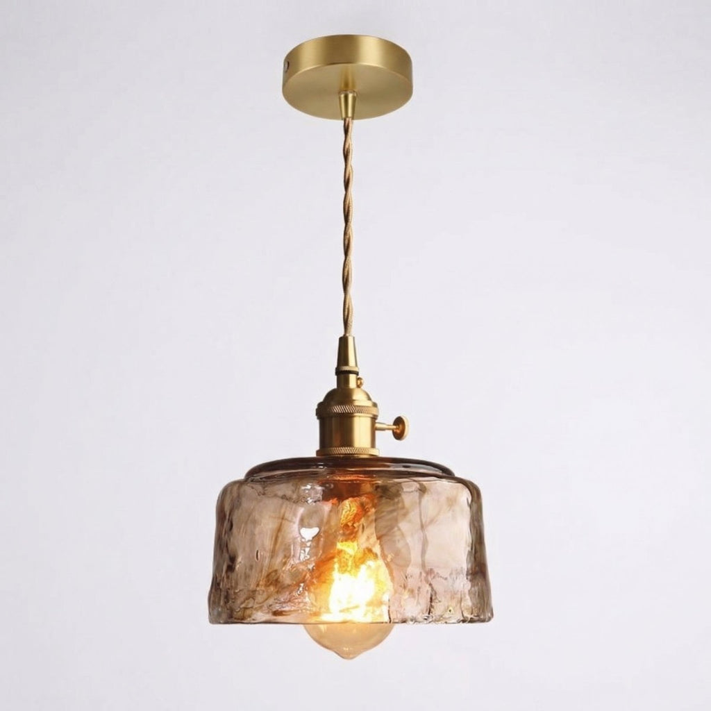 Amber Glass Dome Pendant, Adjustable Brass-Style Cord, 12-Inch Shade, E27 Socket