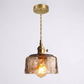 Amber Glass Dome Pendant, Adjustable Brass-Style Cord, 12-Inch Shade, E27 Socket