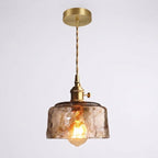 Amber Glass Dome Pendant, Adjustable Brass-Style Cord, 12-Inch Shade, E27 Socket