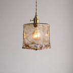 Amber Glass Pendant Light, Marbled Swirl Shade, Brass Fixture, 12-Inch