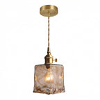 Amber Glass Pendant Light, Marbled Swirl Shade, Brass Fixture, 12-Inch