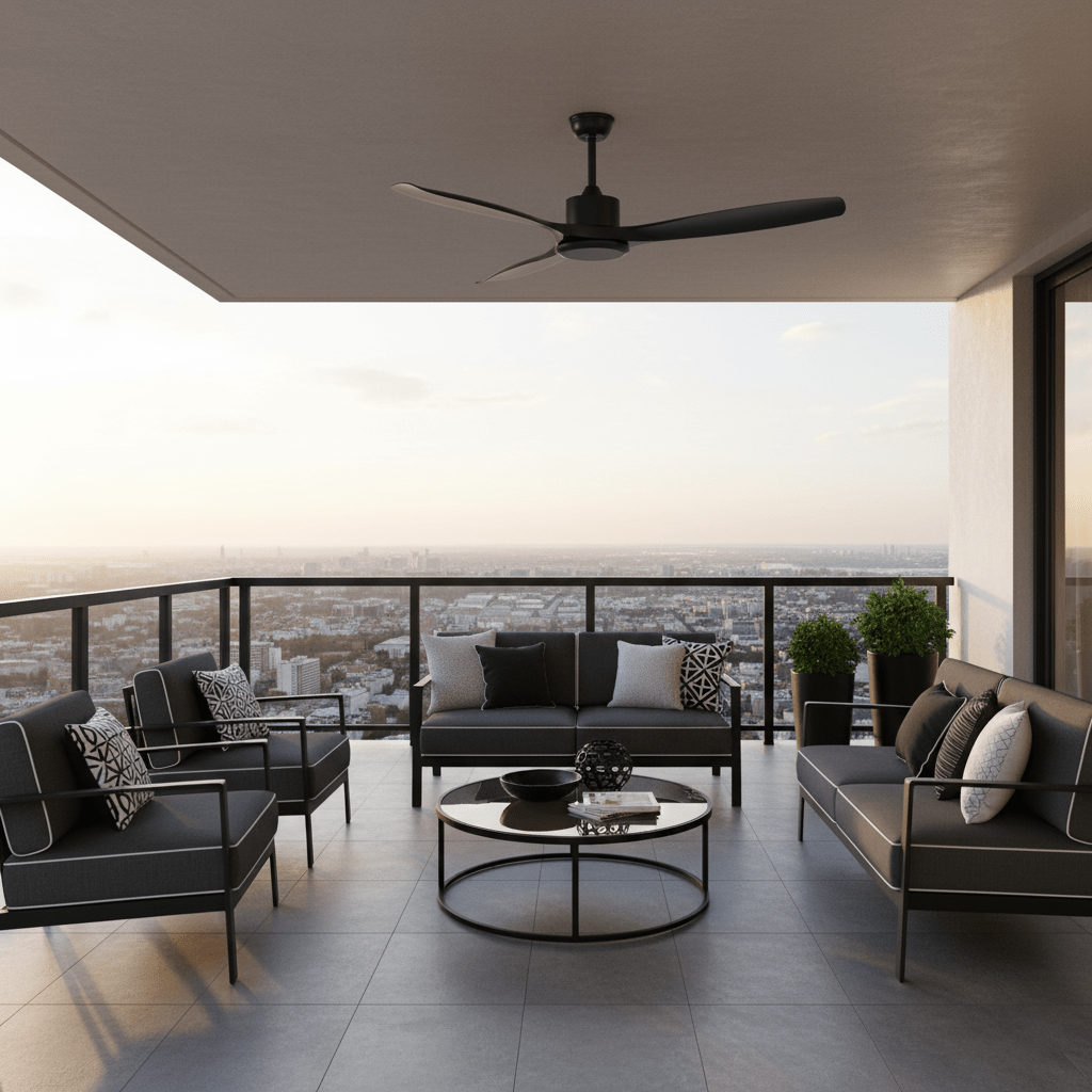 Curved ceiling fan blade close up showing smooth finish