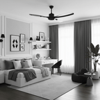 Ceiling fan in white finish shown against a neutral ceiling