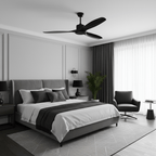 Ceiling fan in black finish viewed from below