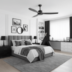 Ceiling fan shown disassembled with blades and canopy