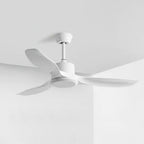 Ceiling fan installed on a flat ceiling in a calm interior