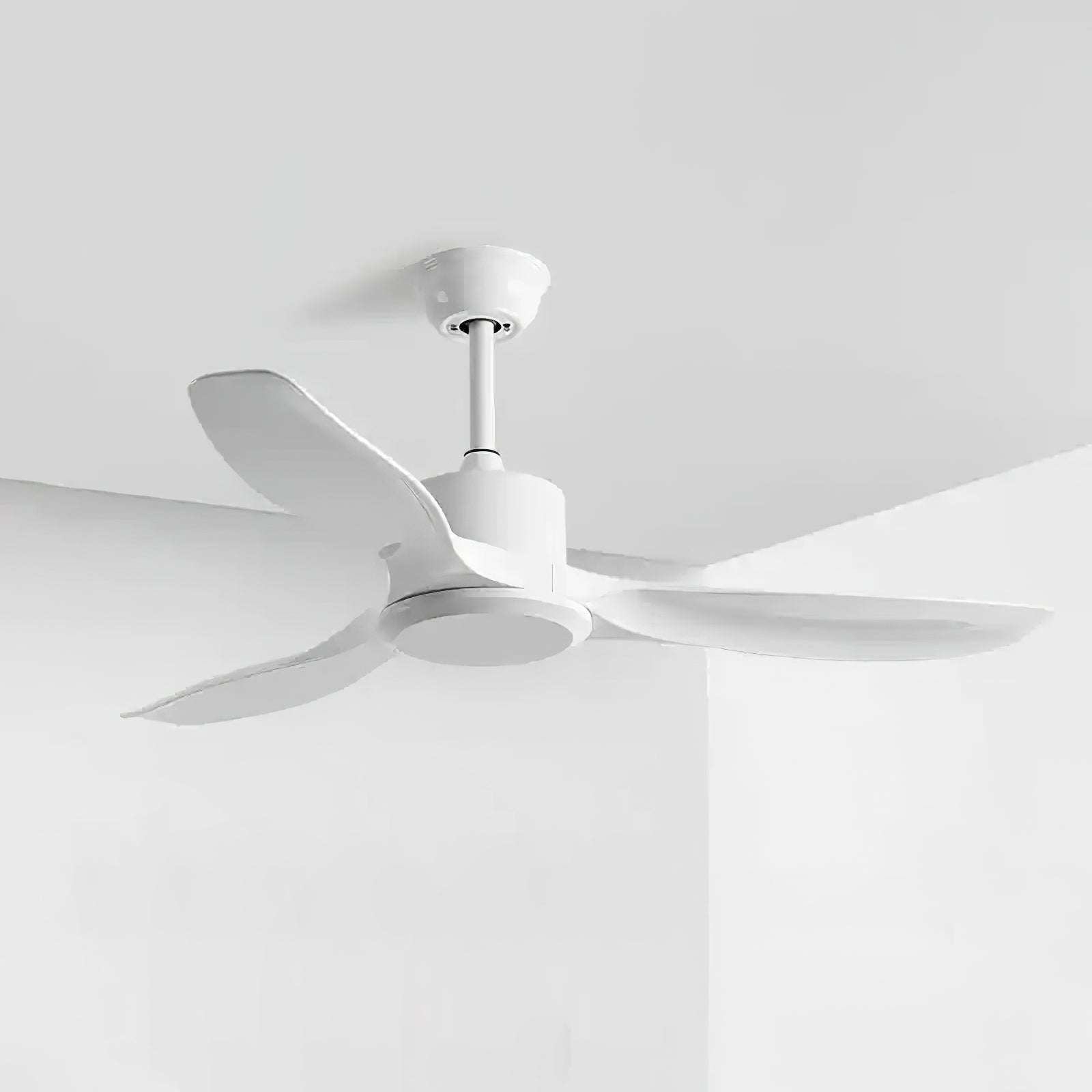 Ceiling fan installed on a flat ceiling in a calm interior