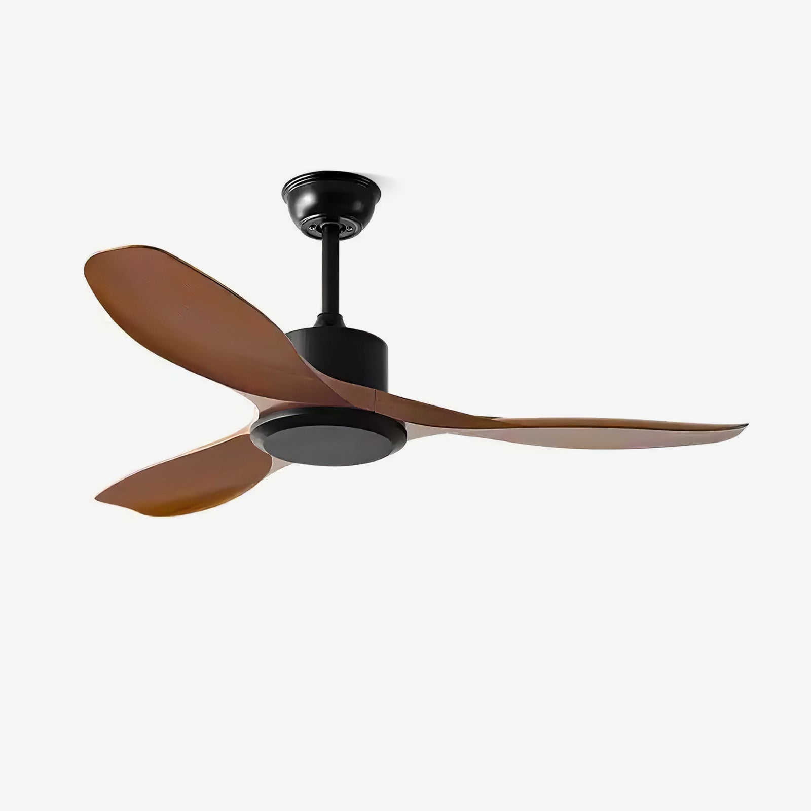 Ceiling fan shown from the side highlighting blade curve