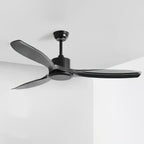 Ceiling fan with walnut wood grain blades above a sofa