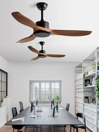 Ceiling fan with natural wood grain blades close detail