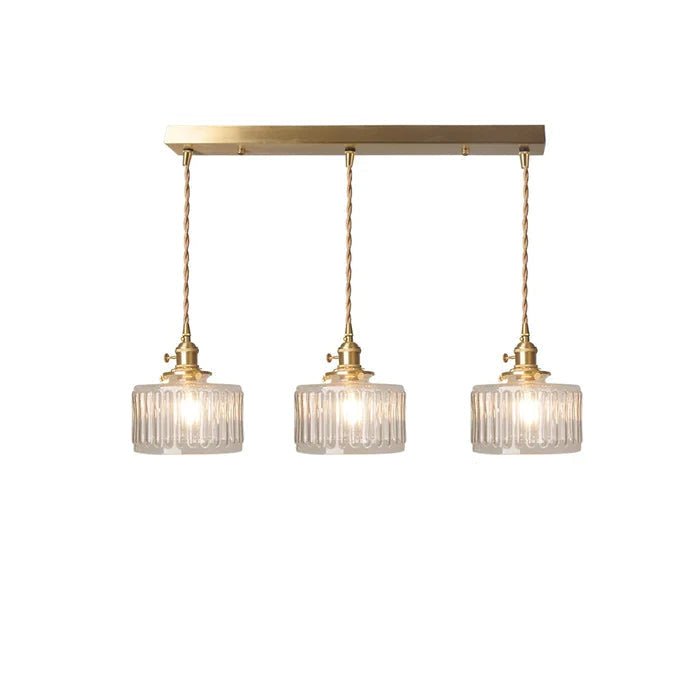 Taklampe, vintage-stil ribbet glasskjerm, justerbar E27-ledning