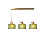 Taklampe, vintage-stil ribbet glasskjerm, justerbar E27-ledning