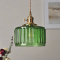 Taklampe, vintage-stil ribbet glasskjerm, justerbar E27-ledning