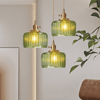 Taklampe, vintage-stil ribbet glasskjerm, justerbar E27-ledning