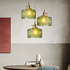 Taklampe, vintage-stil ribbet glasskjerm, justerbar E27-ledning