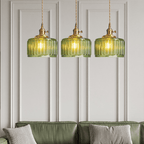 Taklampe, vintage-stil ribbet glasskjerm, justerbar E27-ledning