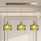 Taklampe, vintage-stil ribbet glasskjerm, justerbar E27-ledning