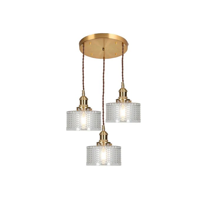 Taklampe, vintage-stil ribbet glasskjerm, justerbar E27-ledning