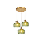 Taklampe, vintage-stil ribbet glasskjerm, justerbar E27-ledning