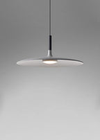 Aluminum pendant light shade viewed against a soft backdrop