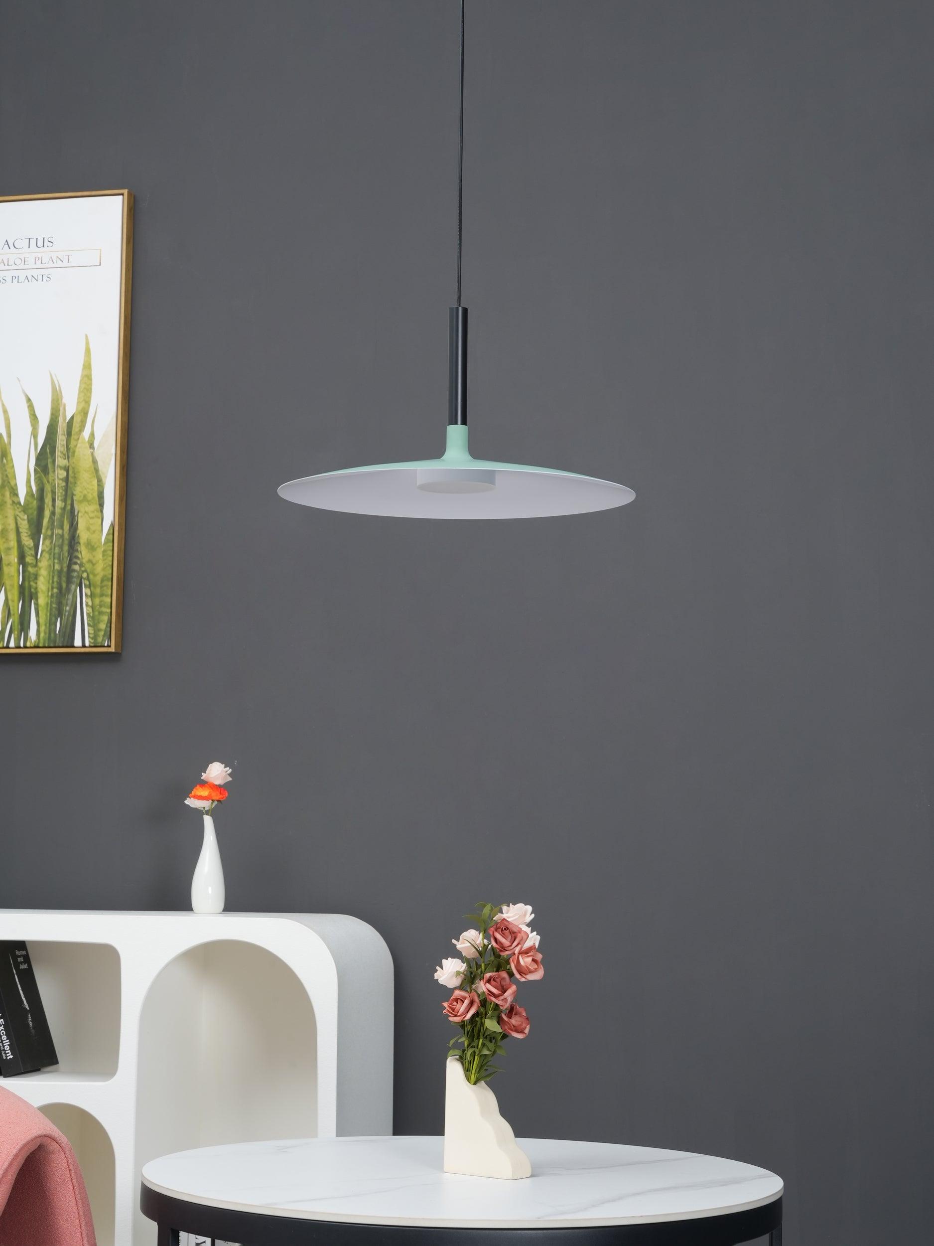 Pendant light with aluminum shade and adjustable hanging cable
