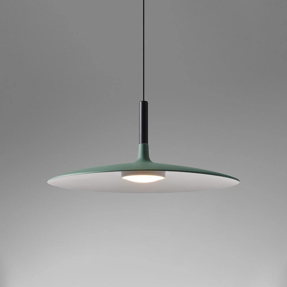 Aluminum pendant light shown in a contemporary room setting