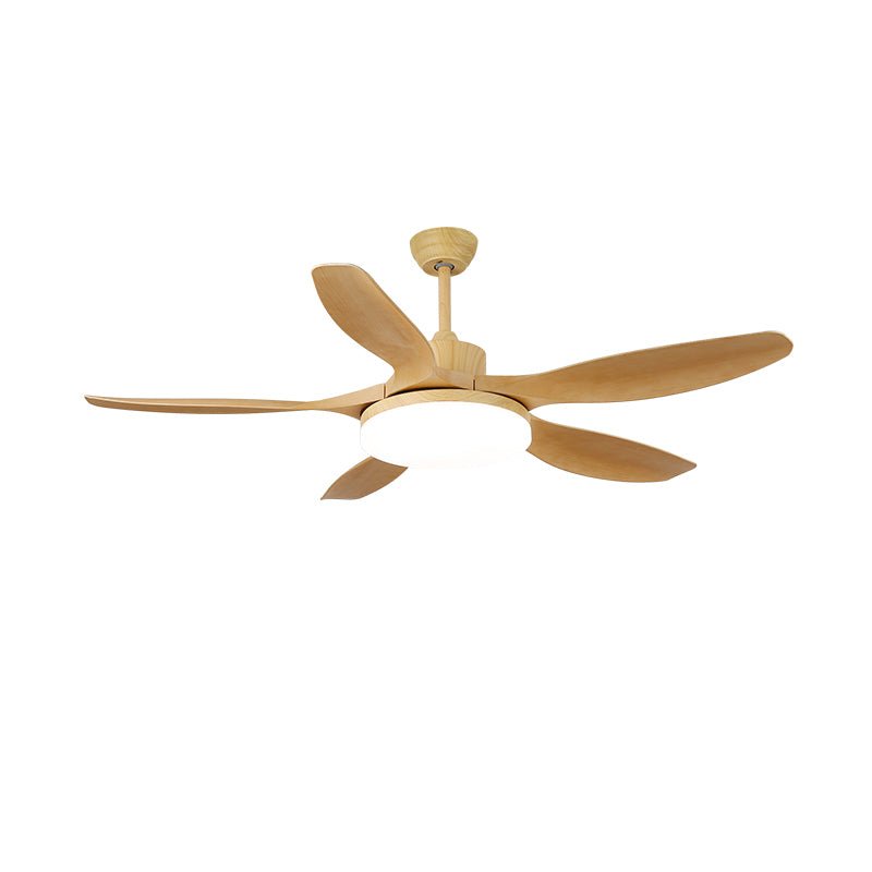 Five blade ceiling fan with light in natural wood grain finish