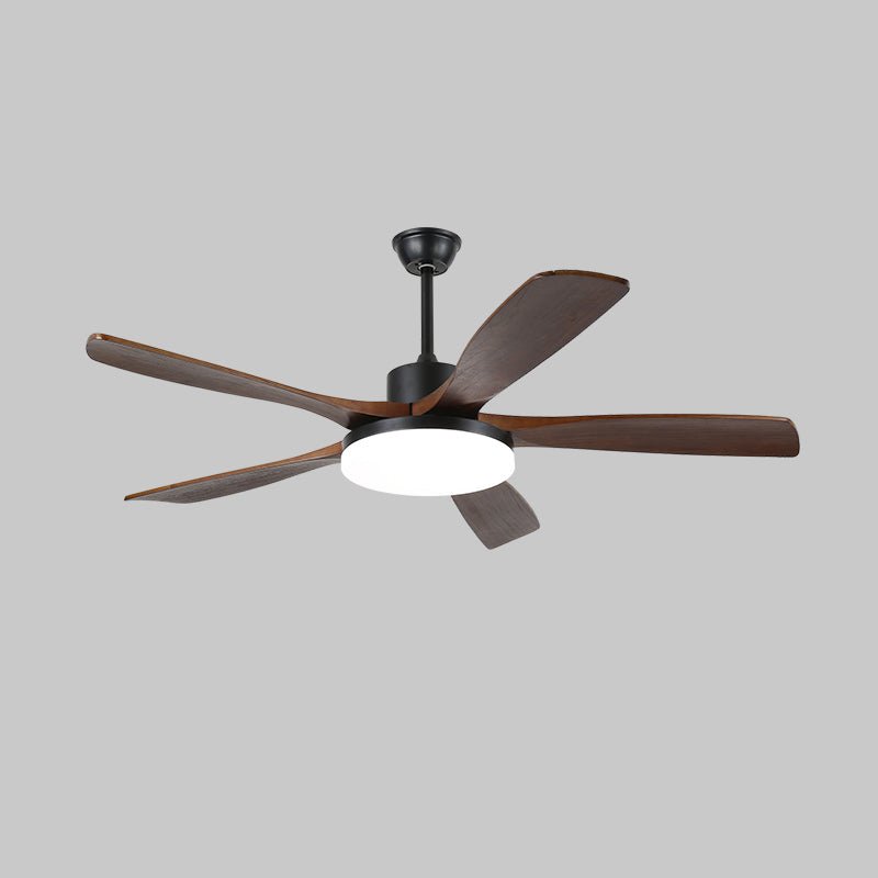 Modern ceiling fan with integrated LED and natural wood grain blades