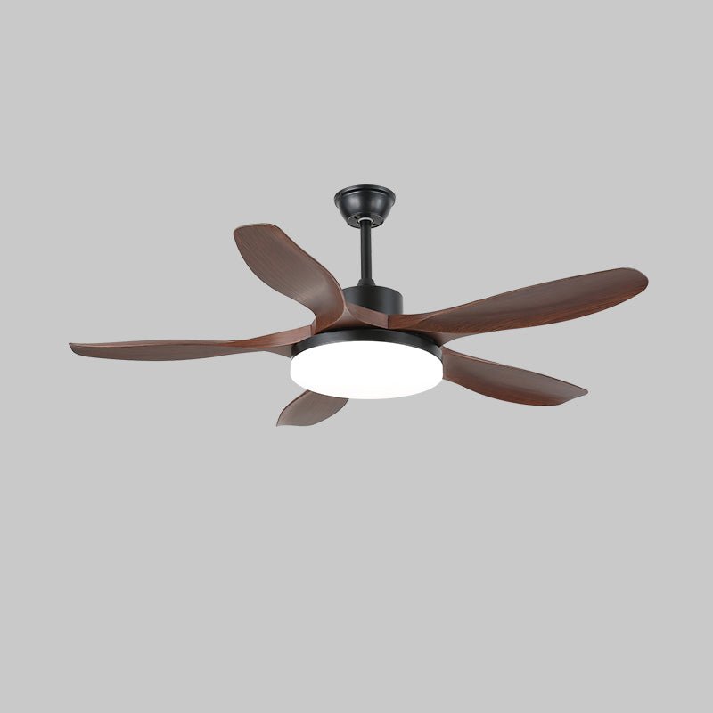 Ceiling fan with light in white finish and wood grain blades