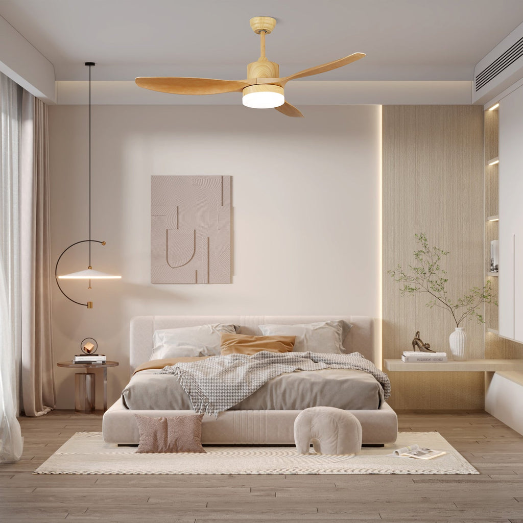 Five blade ceiling fan with light in walnut wood grain finish