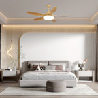 Modern ceiling fan with light and five wood grain ABS blades